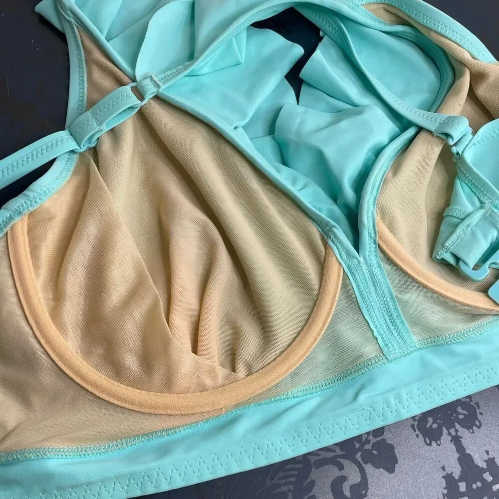 Pour Moi Space Frill Underwire Ruffle Bikini Top Mint Size 32H